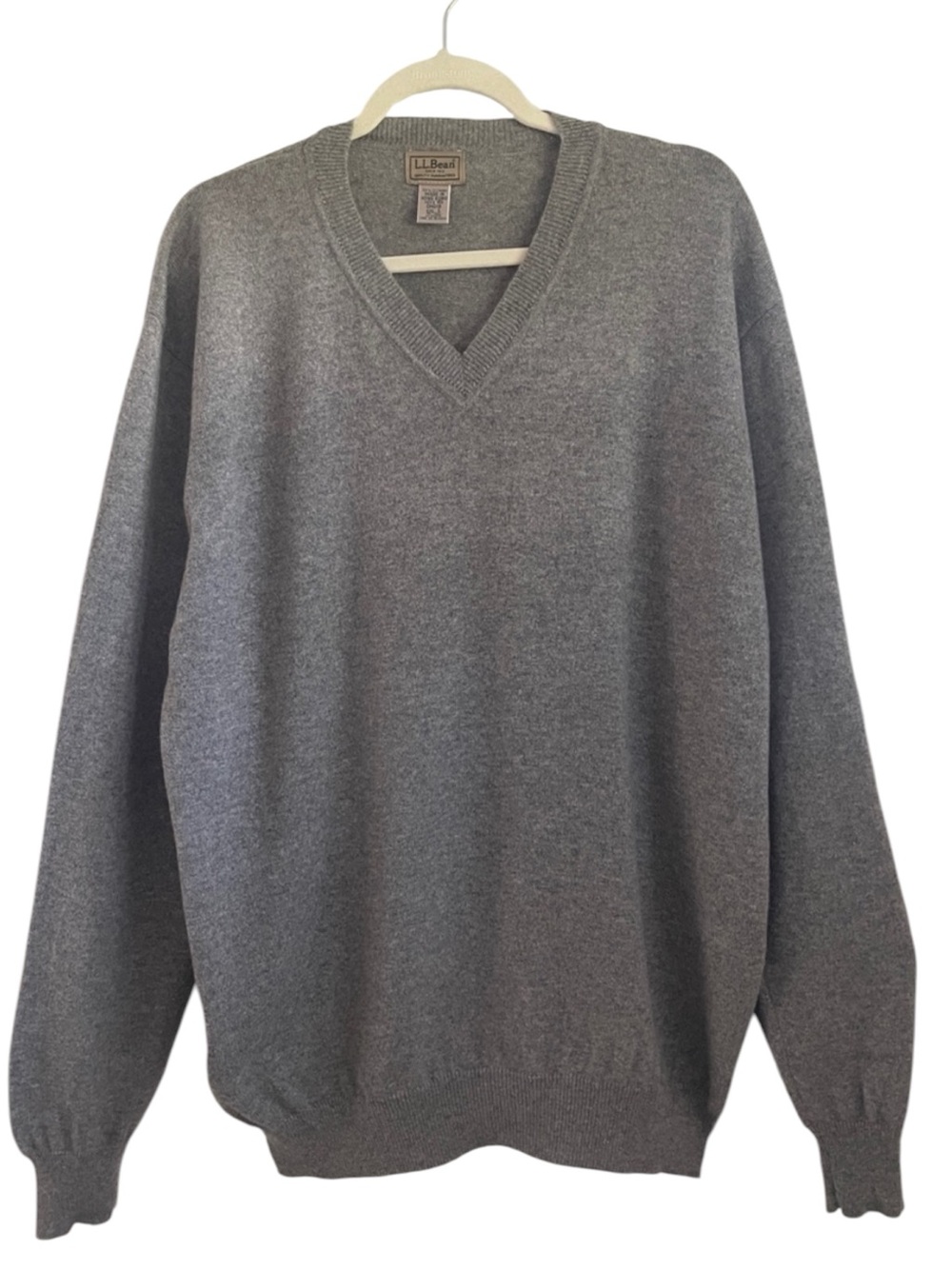L.L. Bean Vintage Men's 100% Cashmere Heather Gray V-Neck Sweater L